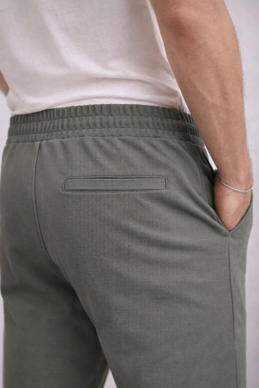 Erkek Diagonel Mikro dokulu Duble Paça Cepli Pantolon , Modern Kesim - Haki