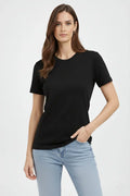 Kadın Bisiklet Yaka Yazlık Kısa kol Düz Tişört Regular Kalıp T-shirt - Siyah