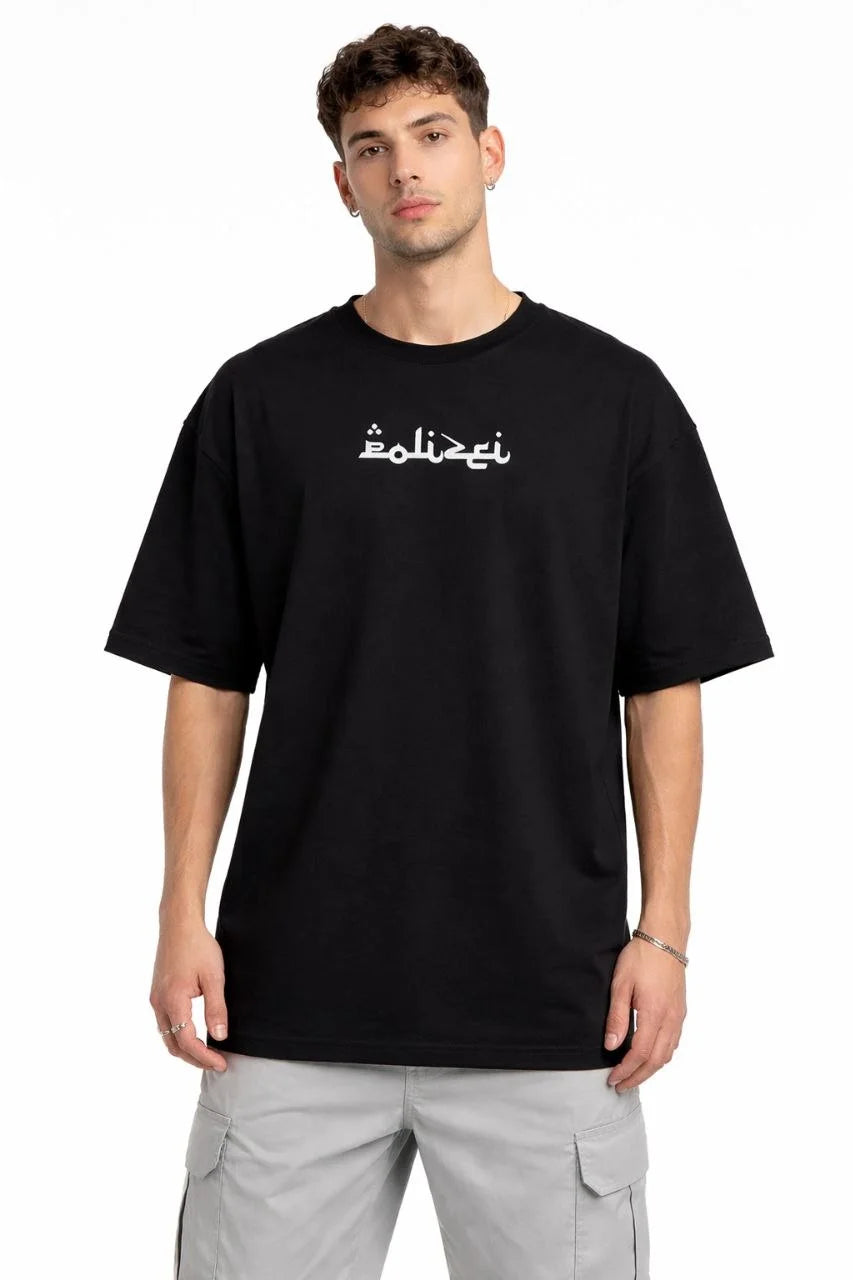 Erkek Kısa Kol Yazlık Tişört Bisiklet Yaka Baskılı Oversize T-Shirt - Siyah