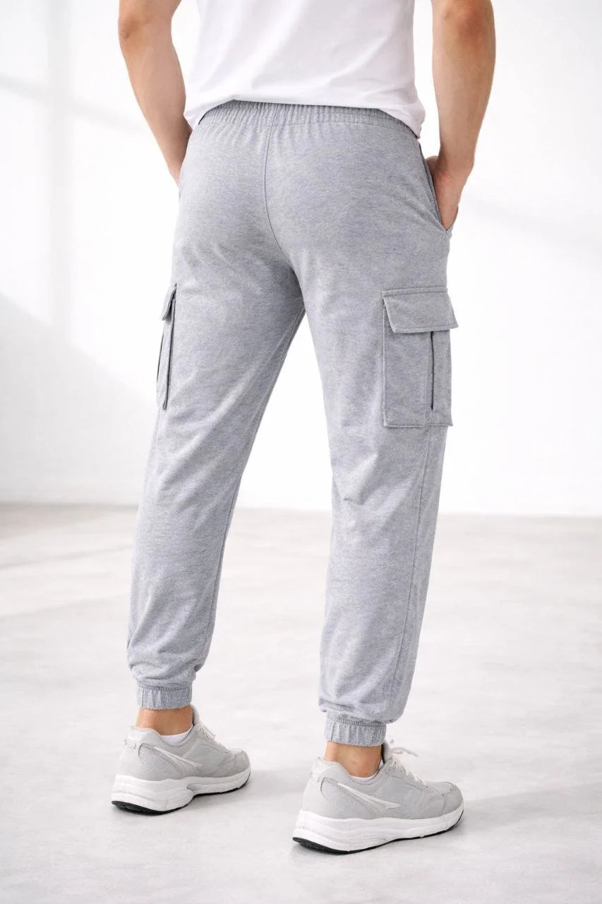 Erkek Jogger Eşofman Altı Kargo Cepli Lastikli Paça Spor Pantolon - Gri