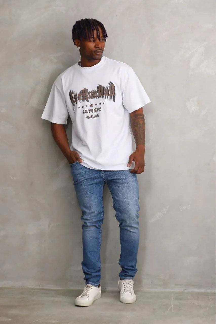 Erkek Baskılı T-Shirt Kısa Kol Bisiklet Yaka Regular Fit Tişört - Beyaz
