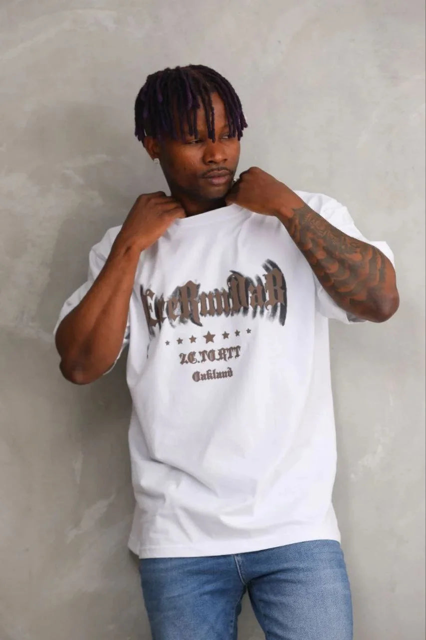 Erkek Baskılı T-Shirt Kısa Kol Bisiklet Yaka Regular Fit Tişört - Beyaz