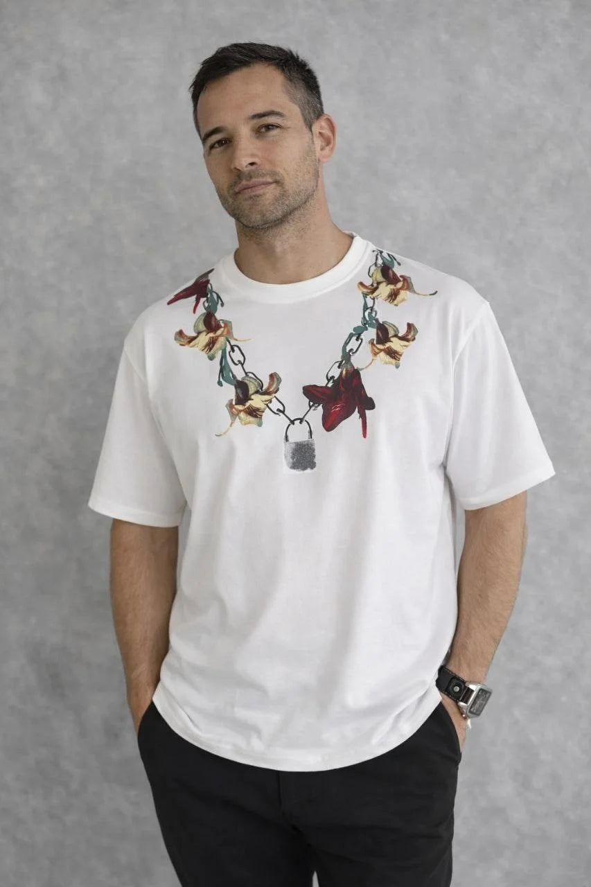 Erkek Baskılı T-Shirt Kısa Kol Bisiklet Yaka Regular Fit Tişört - Beyaz