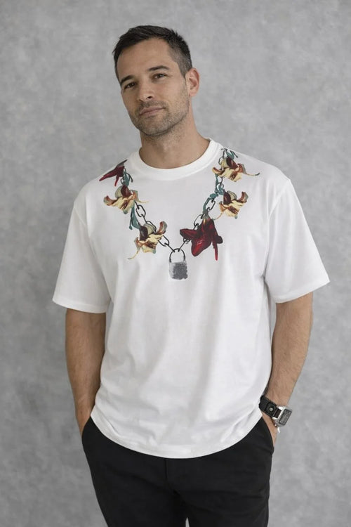 Erkek Baskılı T-Shirt Kısa Kol Bisiklet Yaka Regular Fit Tişört - Beyaz