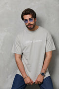 Erkek Baskılı T-Shirt Kısa Kol Bisiklet Yaka Regular Fit Tişört - Gri