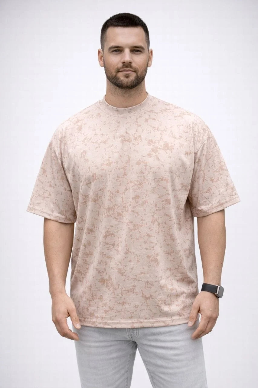 Erkek Premium Tişört OSY Yumuşak Dokulu Yıkamalı Oversize T-Shirt - Bej