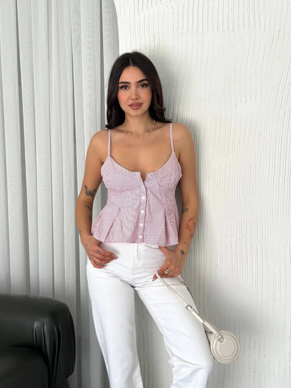 Kadın Askılı Dekolte deraylı crop - Kırmızı