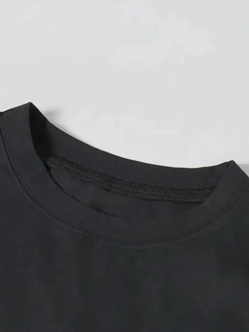 Kadın T-Shirt Ördek Baskılı Bisiklet Yakalı Kısa kol Tişört - Siyah