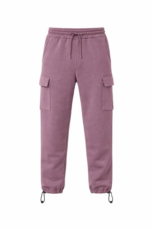 Erkek Baggy 3 İplik Kargo Cepli Eşofman Altı Ayarlanabilir Paça Pantolon - Gül Kurusu