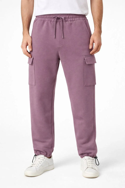 Erkek Baggy 3 İplik Kargo Cepli Eşofman Altı Ayarlanabilir Paça Pantolon - Gül Kurusu