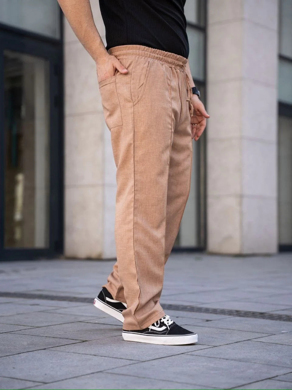 Erkek Keten Cepli Çıma Dikişli jogger Buggy Pantalon Rahat kalıp - Kahverengi