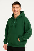 Erkek Kapüşonlu Hoodie Cepli Çıtçıtlı 3 İplik Pamuklu Sweatshirt - Haki