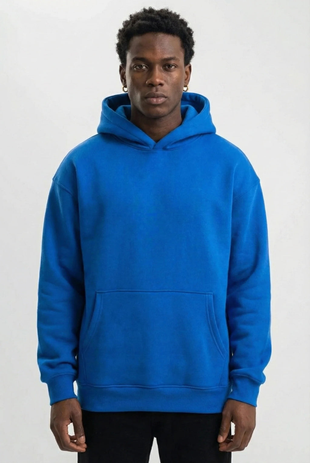Erkek Baskılı Kapüşonlu Cepli Hoodie 3 İplik Pamuklu Sweatshirt - Saks Mavisi