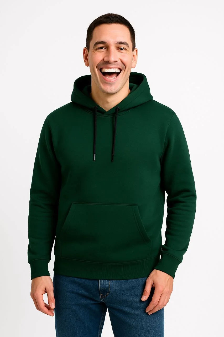 Erkek 3 İplik Pamuklu Kapüşonlu Kanguru Cepli SweatShirt hoodie - Haki