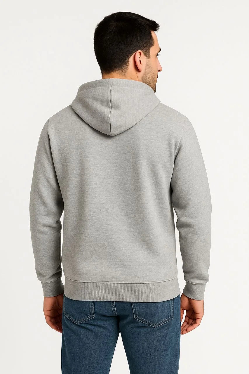Erkek 3 İplik Pamuklu Kapüşonlu Tam Fermuarlı Cepli Hoodie Sweatshirt - Gri