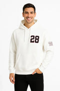 Erkek Kapüşonlu Kanguru Cepli Sweatshirt 3 İplik Pamuklu Baskılı Hoodie - Beyaz